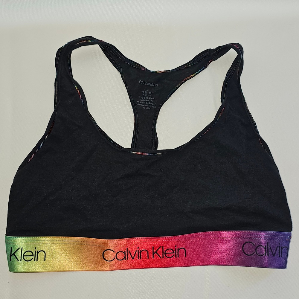 Calvin Klein Black Rainbow Trim Racerback Pride Bralette Size M